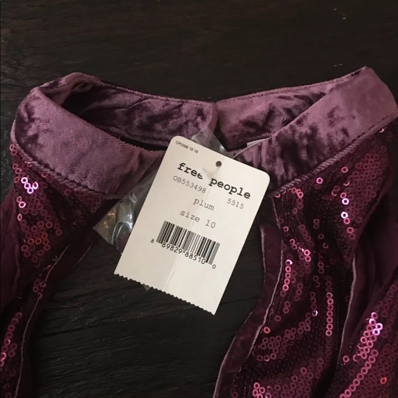 NWT FREE PEOPLE PLUM FILM NOIR SEQUIN MINI DRESS - Picture 4 of 6